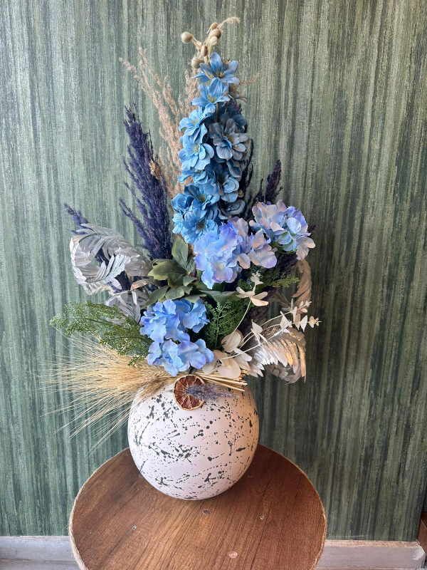  Gaziantep Çiçekçiler - TOP VAZODA YAPAY ŞEHBOY VE MAVİORTANCA TASARIMI